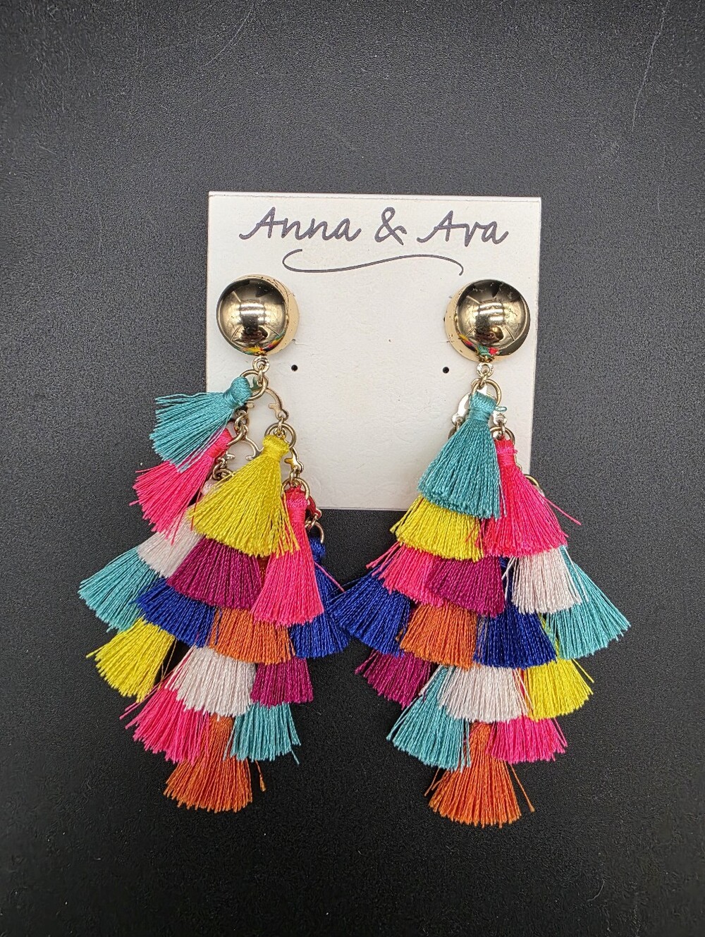Anna & Ava Colorful Tassel Fringe Earrings with Gold-Tone Accents